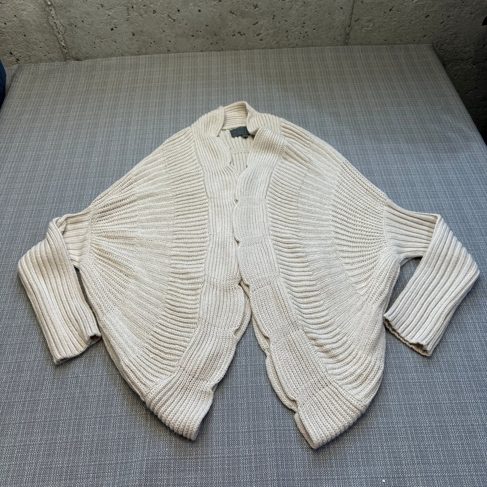 Anthro Sunday In Brooklyn Cream Wool Blend Scalloped Batwing Cardigan Sweater L